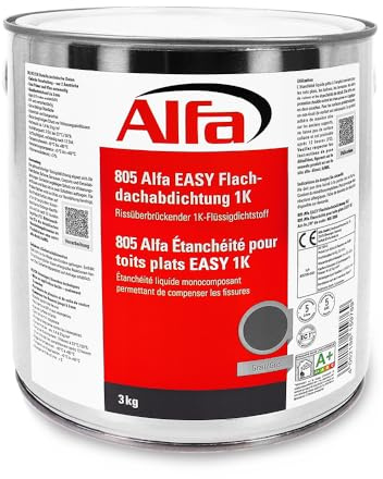 Alfa Flachdachabdichtung 3 kg Flüssigkunststoff für Dach – Garagendach | Profi Qualität – Gebrauchsfertiger Flüssigkunststoff für Flachdächer, Garagen und Carports, UV-beständig und rissüberbrückend