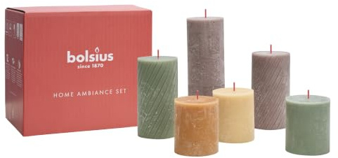 Bolsius Rustik Stumpenkerzen - Geschenk Set 6 Stück - Nature - Dekorative Haushaltkerzen - Länge Brenndauer - Unparfümierte - Natürliches Pflanzenwachs - Ohne Palmöl