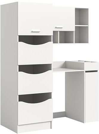 xonox.home – 4-teiliges Waschplatz-Set Free 145x195x62 cm in weiß Nachbildung – Wäscheschrank, Waschmaschinenumbau, Anstellregal & Hängeschrank – Kompaktes Set für strukturierte Räume