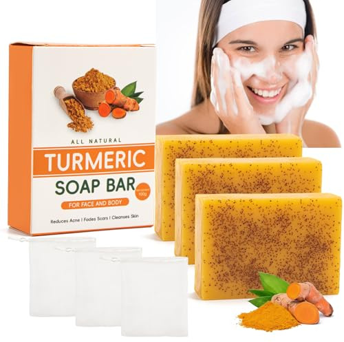 3 Pièces Kojic Acid Soap Turmeric Soap, Savon Curcuma Visage et Corps | Savon le Naturel pour Eclaircissant Peau, Dark Spot, Acne, Hyperpigmentation