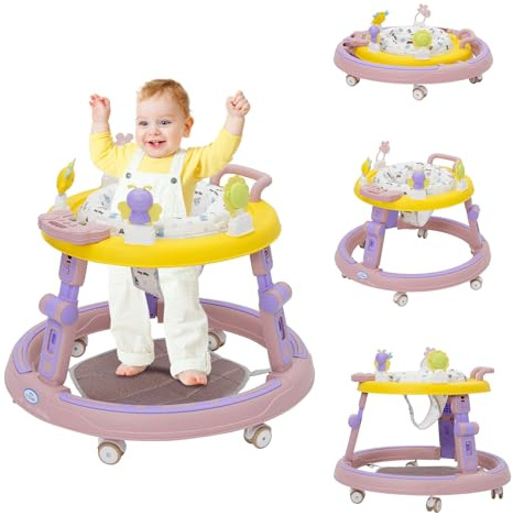 Multifunktionale Lauflernhilfe 5 in 1 mit Musikspielzeug,Fußstütze,360-Grad-Stummschaltung,6 Räder, 360° Rotating Seat Baby Lauflernhilfen Faltbar, für Babys ab 6 Monaten Geeignet