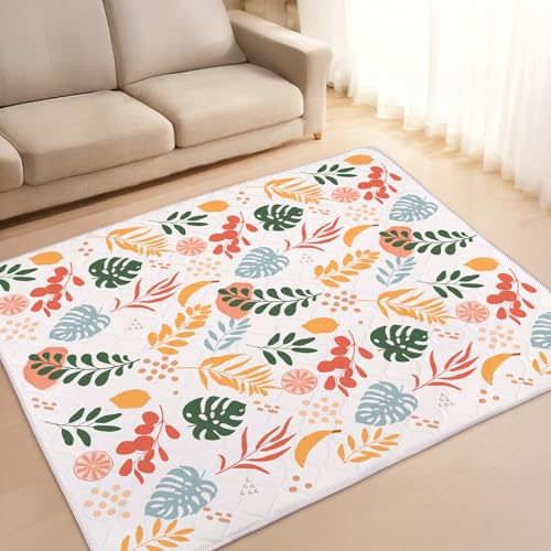 alldomess Krabbelmatt Baby 180x150cm,Faltbar Spielmatte Baby, Große Weiche Krabbeldecke maschinenwaschbare,Rutschfester Spieldecke für mädchen Jungen Kinder zum Krabbeln,Boho-Blatt