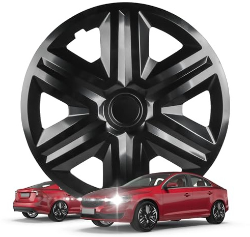 WALSER Premium Radkappen Shadow, 4er Set Radkappen Auszeichnung Sehr Gut*, Radzierblenden 15 Zoll, Radblenden für Alufelgen Stahlfelgen, Auto Radzierblende schwarz - Made in Europe