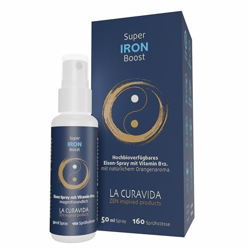 La Curavida Swiss Super Iron Boost - Premium Eisen Mundspray mit Vitamin B12 & Folsäure - Hohe Aufnahme über die Schleimhaut - Orangenaroma - Vegan - 50ml (ca 160 Sprühstösse)