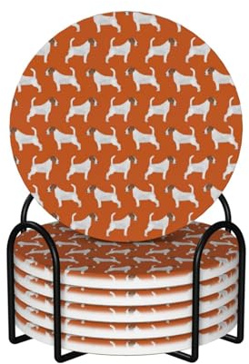 Jack Russell Terriers Orange Cute Dog Jack Russells,Round Ceramic Coasters, Mugs Pad, Cups Mat Set of 6 Drinks Coasters With Holder
