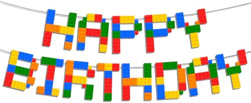 Happy Birthday Girlande,Bausteine Girlande Geburtstag Party Banner Deko Kinder Baustein Thema Geburtstagsdekoration Banne Decorations Geburtstagsdeko für Jungen Girl Geburtstagsdekorationen