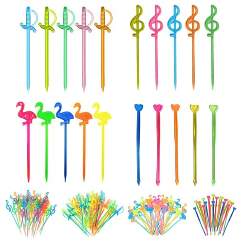 DIFLAX 200 Piezas Tenedores de Frutas para Niños, Mini Tenedores Infantiles para Fruta, Lindos Tenedores de Frutas de Plástico, Reutilizables para Fiestas Infantiles y Postres