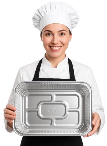 Jokolo Vassoio in alluminio resistente, 400 mm x 270 mm x 80 mm, grande teglia usa e getta per cucinare, cuocere, catering, barbecue, feste e conservazione degli alimenti (grande capacità 5000 ml) (10