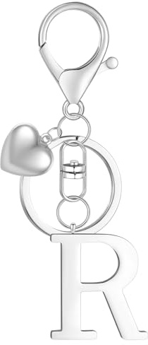 MWOOT Porte-clés Lettre Initiale Pendentif, Argent Lettre Keychains Keyring, Porte Clef Voiture, Initial Nom Porte-clés Acier Inoxydable