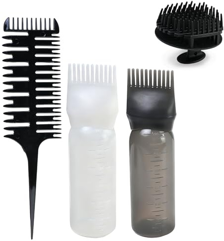 Kaiyzo 2 PièCes Applicateur Huile Cheveux Hair Oil Applicator Set Gradations GraduéEs Facile à Nettoyer Bouteille Huile Cheveux Pour Un Usage Quotidien Et Un Coiffage Professionnel Noir