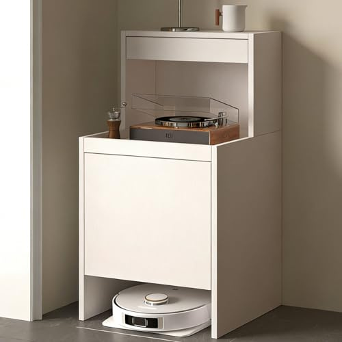 NEHCFO Versteckter Schrank Fuer Saugroboter, Aufbewahrungsschrank Staubsaugroboter Station, Aufbewahrungsschrank Mit Türen Und Schubladen Für Saugroboter Für Wohnzimmer/Schlafzimmer/Küche(White)