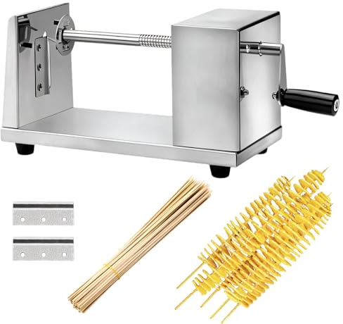 BRGD Coupe-Pommes de Terre en Spirale Twister, Coupe-Frites en Acier Inoxydable avec 50 Brochettes en Bambou pour Pommes de Terre, Concombre, Carotte