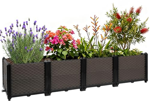 Large Raised Plant Box 160L x 40W x 36Hcm, Raised Beds for Gardening Self Watering, Rattan Garden Planters Outdoor with Drainage Holes, Rectangular Planting Container Perfect for Garden Patio Balcony