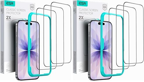 ESR 6 Pack for iPhone 17/iPhone 16 Pro Screen Protector, Tempered Glass Film with Easy Installation Tool, 9H Hardness, Military-Grade Shatterproof, HD Clear, Scratch Resistant