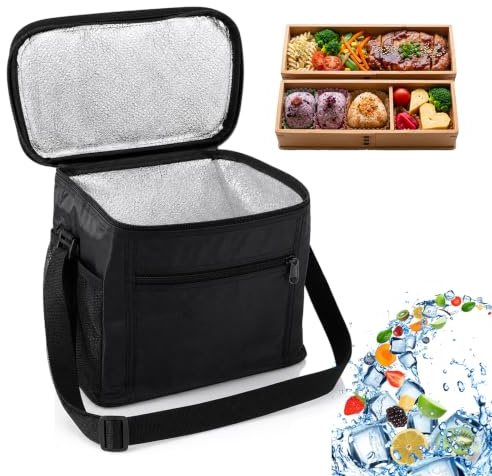 Borsa Frigo 10 Litri Nera, Borsa Termica Piccola Pieghevole in Tessuto Oxford con Interno Isolante, Borsa Frigo Piccola Pranzo Ufficio per Viaggio, Picnic, Spiaggia e Camping