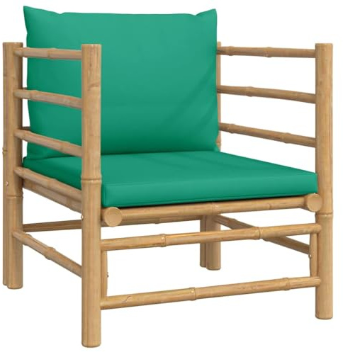 KKgypkn Poltrona da giardino in bambù con cuscino verde, divano da giardino modulare per esterni, mobili in bambù resistente con imbottiture spesse e comodo schienale, flessibile