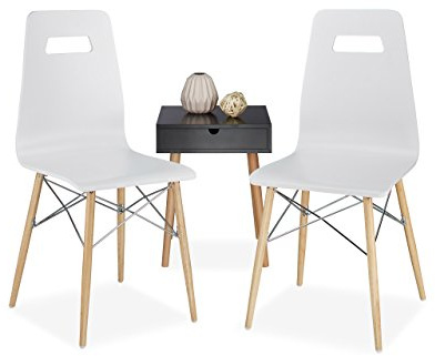 Relaxdays Design Stuhl 2-er Set ARVID, Holz, Esszimmer-Stuhl, modern, HxBxT: 92 x 43 x 40 cm, Retro, weiß