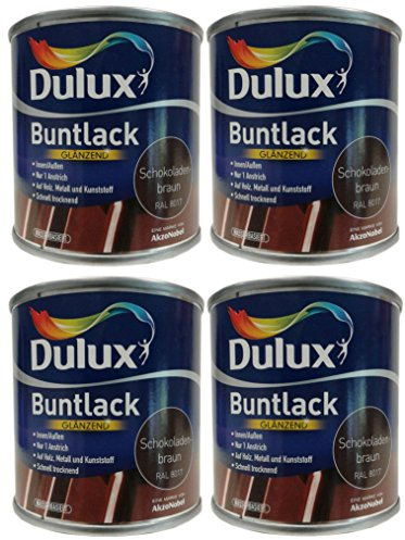 4 x 250ml Dulux Buntlack Glänzend für innen/außen 1 L Farbwahl, Farbe:Schokoladenbraun Ral 8017