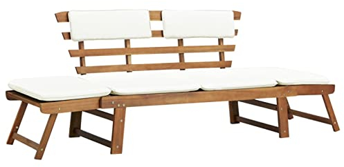 Festnight 2-in-1 Outdoor Sonnenliege Gartenbank Sitzbank aus Massives Akazienholz Multifunktionsbank Kombiniert Stil (155-190) x 66 x 75 cm