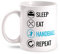 Fashionalarm Tasse Sleep Eat Handball Repeat beidseitig bedruckt mit lustigem Motiv | Geschenk Idee Handballspieler Handballer Handball spielen, Farbe:weiß