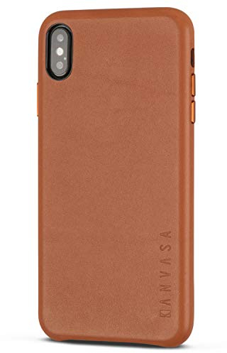 KANVASA iPhone XS Max Leder Case Lederhülle Braun Skin Ledertasche Echtleder Cover für Original iPhone XS Max/10s Max - Rindsleder Schutzhülle Hülle Ultra dünn - Optimaler Schutz & edles Design