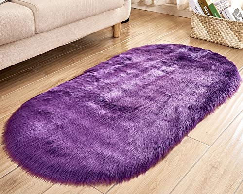 Shengwan Faux Lammfell Schaffell Teppich, Flauschig Weiche Nachahmung Wolle Teppich Longhair Bettvorleger Sofa Matte Violett 60CM*90CM