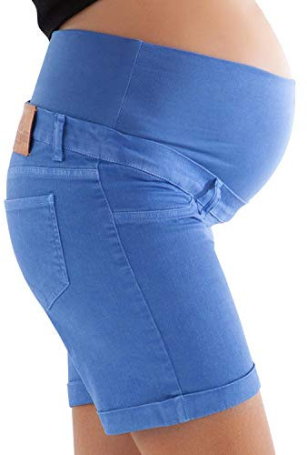 MAMAJEANS Cagliari – Short de grossesse d'été en coton élastique pour femme en différentes couleurs, Bermuda d'été grossesse – Fabriqué en Italie, bleu, S