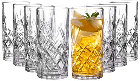 Royalty Art Kinsley - Set di 8 bicchieri alti da 340 ml, in vetro testurizzato, per acqua potabile, birra o soda, stoviglie alla moda ed eleganti, lavabili in lavastoviglie (Hiball)