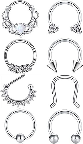 LAURITAMI 6-9stk Septum Clicker Ring Nasenpiercing Nasenring Chirurgenstahl 16G 8mm Hinged Segment Hufeisen Ring CBR Hoop Piercing