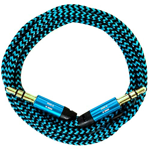 i! - 0,2m 20cm Premium Nylon AUX Audiokabel Klinke 3,5 auf Klinke 3,5 - blau