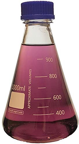 1000ml Erlenmeyer Flask with Blue Screw Cap, Borosilicate Glass, Graduated (Single)