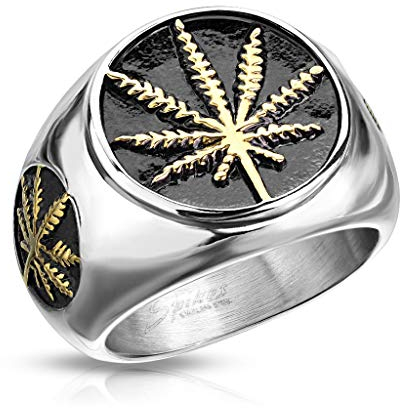 BlackAmazement 316L Edelstahl Ring Hanfblatt Pot Leaf Weed 60-73 Silber Silber Gold schwarz Herren (60 (19.1))