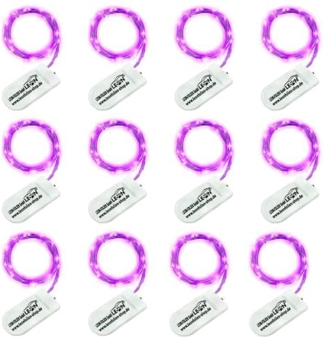 12 Stück Mini Lila LED Lichterkette mit Batterien 2 Meter 20 LEDs Dekoration Weihnachten Halloween Wasserdicht Draht Klein Drahtlichterkette für Innen DIY Hochzeit Kupferkabel