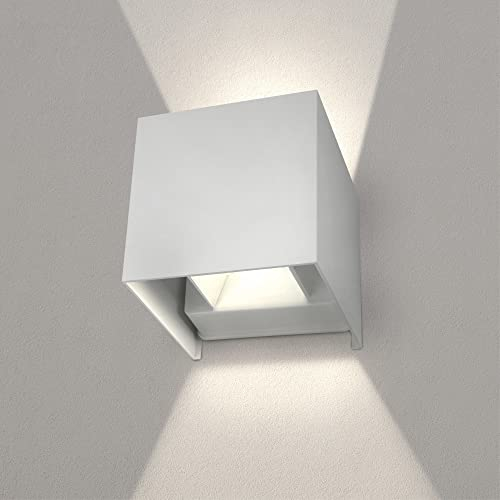 Ledvion - Applique LED Dimmable, 6W, 3000K Blanc Chaud, IP54, Blanche & Carré, Éclairage Up&Down, Intérieur/Extérieur