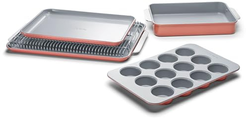 Caraway 5-Piece Non-Stick Ceramic Bakeware Set | Baking Sheets, Assorted Baking Pans, and Storage, Aluminized Steel Body, Non-Toxic, PTFE and PFOA Free, Perracotta
