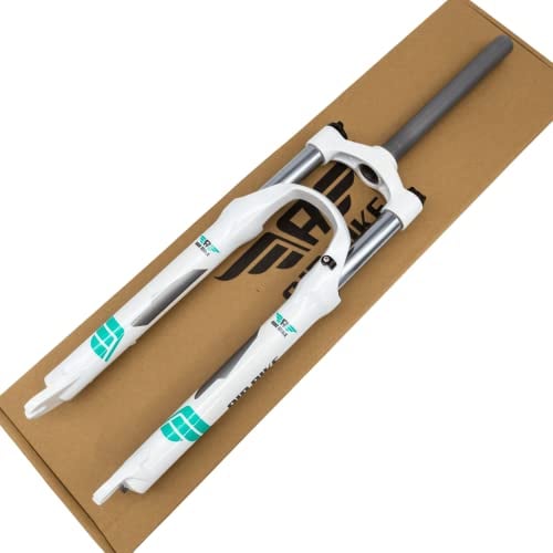 Air Bike 26 Inch Coil Fork Mountain Bike Suspension Fork, 100mm Travel & Rebound 1 1/8 inch Threadless Straight Steerer, Disc Brake Compatible, Mechanical Lockout System, White