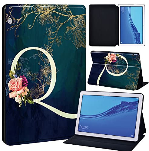 initial letter Printed FINDING CASE Fit Huawei MediaPad T3 10 9.6 Leather Cover - PU Flip Leather Smart Lightweight Shell Stand Cover Case for Huawei MediaPad T3 10 9.6 (initial letter Q)