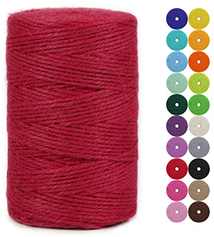 LEREATI Spago Juta 2mm x 200m, Spago Colorato Corda Canapa Naturale Corda Iuta, Spago per Decorazioni, Giardinaggio, Fai Da Te, Artigianato, Orto, Confezioni Regalo, Piante (Rosso)
