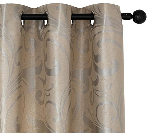 GIRASOLE HOME® Par de cortinas jacquard semiopacas con estampado de corintio, cortina suave térmica, aislante, para salón, habitación e interiores, 2 paneles con ojales (beige corintio, 140 x 275 cm)