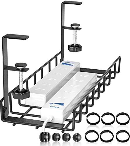 Xpatee Unter dem Schreibtisch Kabelmanagement Ohne Bohren Kit Kabelkanal Schreibtisch Klemmbar Kabel Organizer Tray Stabile Metall Tisch Kabelhalter Schreibtisch für Startseite Büro Schwarz