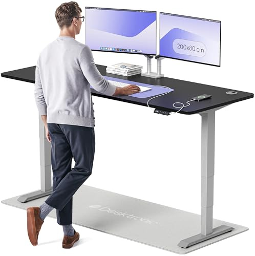 Desktronic HomePro Höhenverstellbarer Schreibtisch 200 × 80 cm – Elektrischer Schreibtisch Mit Zwei Elektrischen Motoren, Touchscreen-Steuerung und Integrierten USB-A- und USB-C-Ladeanschlüssen