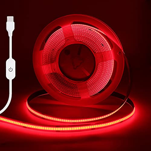 Wisada Dimmbar COB LED Streifen 3m, DC5V 320LEDs/m Flexibler LED Lichtband, Innenbereich Nicht Wasserdichte Rot USB LED Band Lichterketten mit Löten Sie Weiß Touch Dimmer für Zuhause, Party(FPCB:5MM)