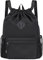 WANDF Drawstring Backpack Sports Gym Bag with Shoes Compartment, Water-Resistant String Backpack Cinch for Women Men (Black,Large)