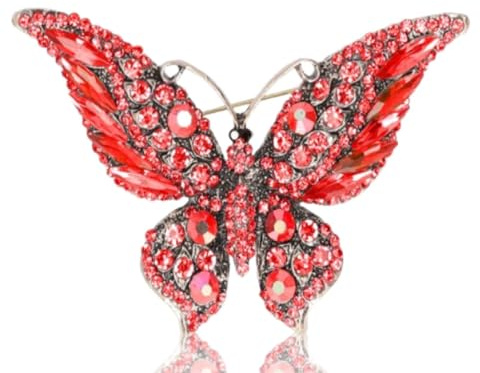 Broche papillons arc-en-ciel, Broche Papillon Femme en Cristal,Broches Papillon En Strass Broches, brochess femme, rétro métal bijoux accessoires pour vêtements(rouge)