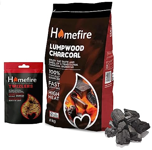 Lumpwood Charcoal Bag for BBQ Gril - 8kg Fast Lighting Barbecue Lump Wood Charcoal with Topline Card. Perfect for Outdoor Barbeque Grill, Camping BBQs or Pizza Oven