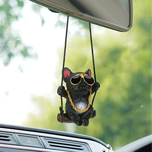 OOTSR Auto Anhänger,Auto Spiegel zum Aufhängen,kreative Bulldogge,Auto Anhänger für Rückspiegel,Miniatur Auto Dekoration, Geschenk, lustiger Tier Auto Anhänger(Schwarze Sonnenbrille Halskette)
