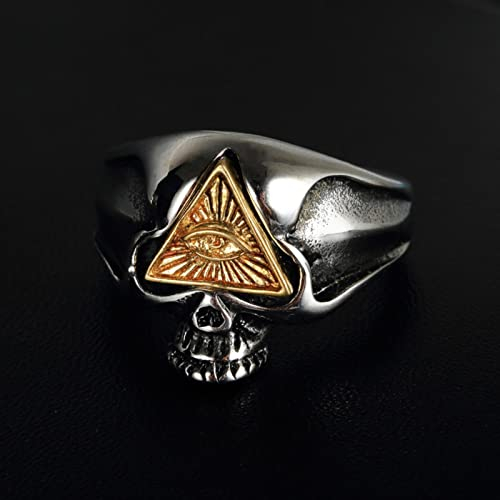 XJruixi Vintage All Seeing Eye Skull Ring Men and Women Stainless Steel Skull Biker Ring Male Punk Hip Hop Jewelry Dropshipping Store