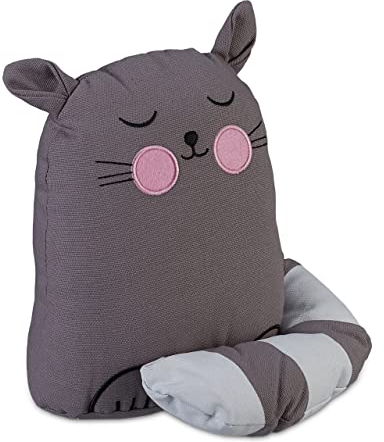Relaxdays Türstopper Tope Puertas Gato, Sujetapuertas Infantil, Tela Suave, Relleno Arena, Pesado, Decorativo, 22x20x15,5 cm, Gris, Poliéster