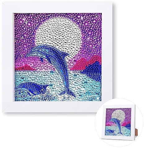 SUVEK Diamond Painting Bilder Kinder Mädchen, 5D Diamant Malerei Set, Diamontpating Tiere Arts Craft Dekoration für Erwachsene Wohnzimmer Schlafzimmer Büro Home Wand Decor (Delphin)