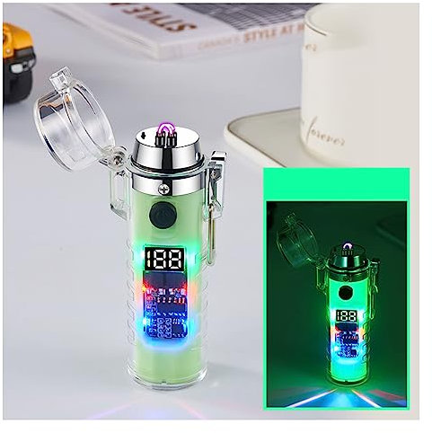 Breadom Electronic Lighter with Flashlight, Transparent Electric Lighter Charge Display Windproof Plasma Lighter Double Arc USB Rechargeable Lighter Men's Fashion Smoking Gift